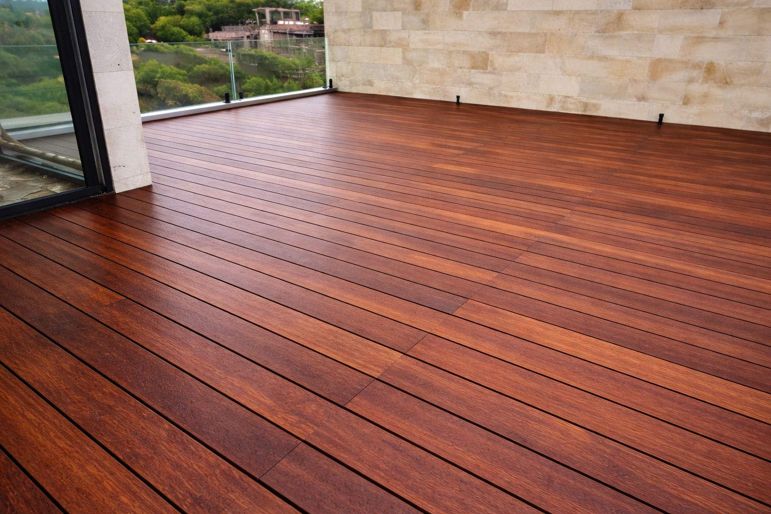 Premium timber decking by a Bali villa pool